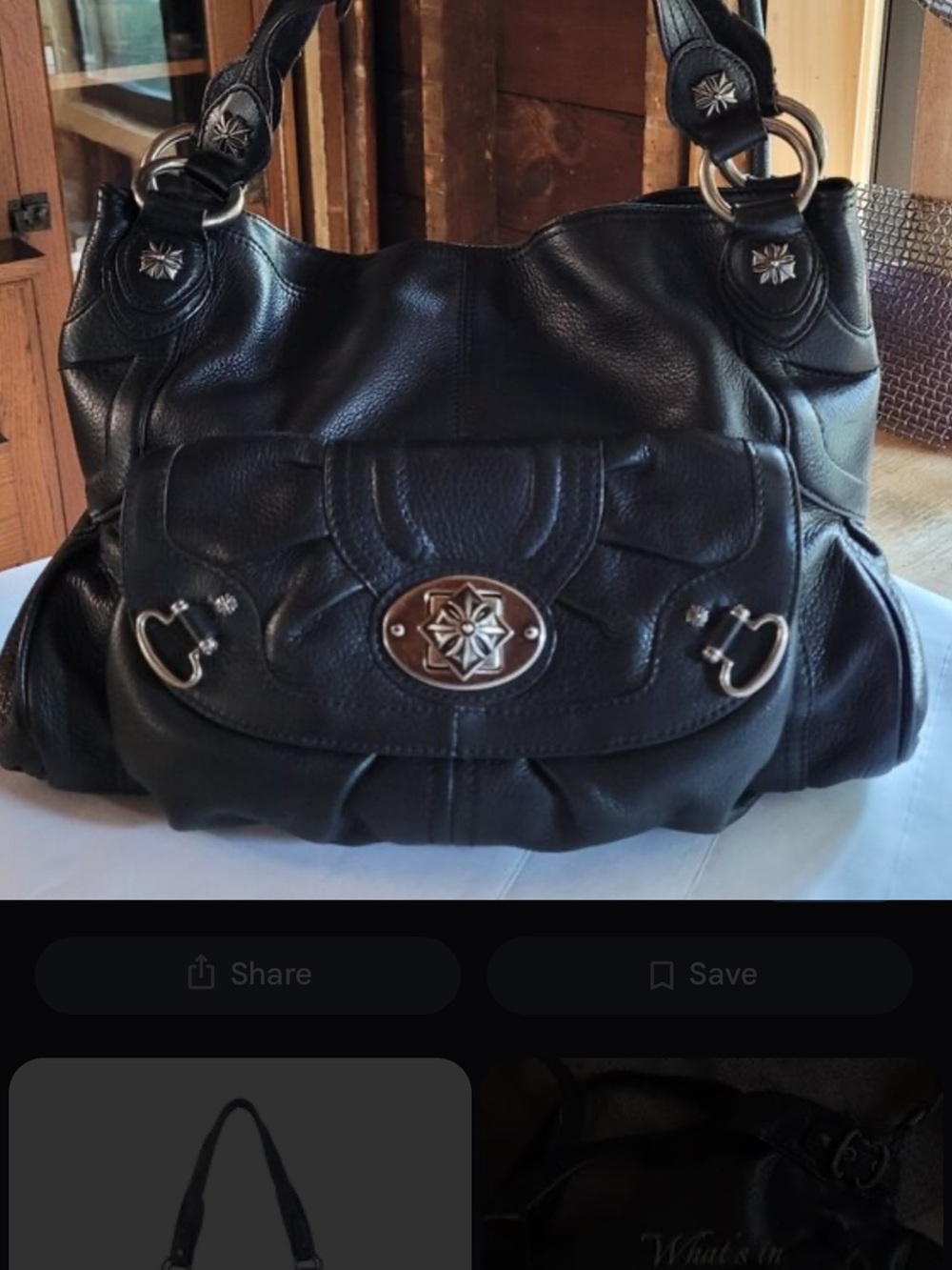 b. makowsky Black Leather Shoulder Bag with Decorative Metal Turn-Lock - Picture 4 of 4